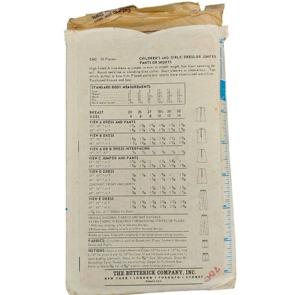 1960s Butterick 5342 Vintage Girls Sewing Pattern For Dresses Jumpers Tunic & Pa - Picture 3 of 3